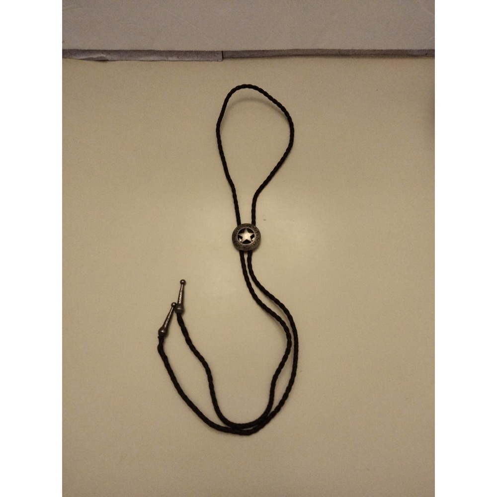 Cowboy Western star bolo tie shoe lace dark brown and silver